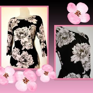 Liz Claiborne Blouse. Small. Pink & Black Floral
